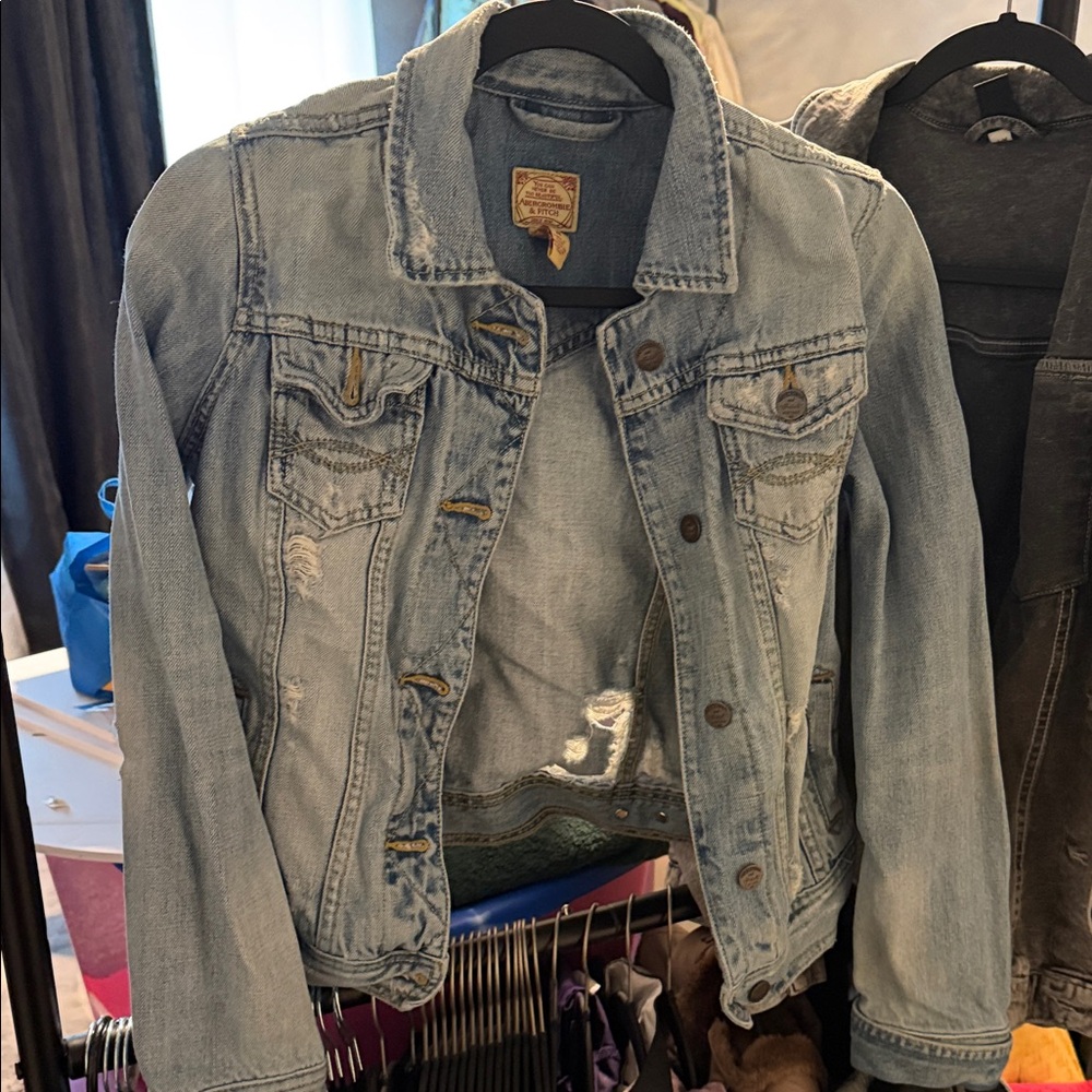 Abercrombie & Fitch Light Blue Distressed Denim Jacket